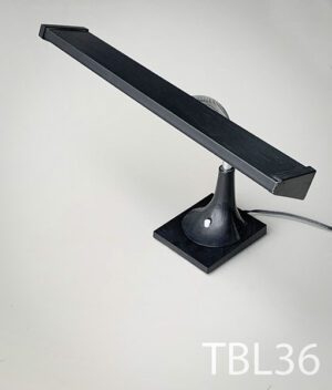 TBL36-Qty-1. Black vintage desk lamp with adjustable chrome goose neck, switch, Tungsten Leds and cord. 18"W x 12"H
