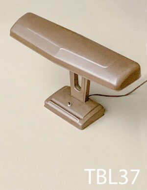 TBL37-Qty-1. Brown vintage desk lamp with black switch, tungsten 24 volt leds and cord. 19"W x 12"H