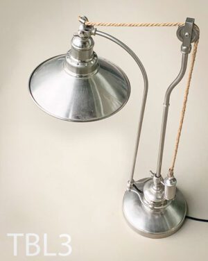 TBL3-Qty-1. Metal lamp with adjustable pulley arm and rope c/w cord. 28"H