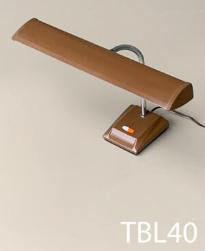 TBL40-Qty-1. Brown vintage desk lamp with adjustable chrome goose neck, white and orange switch, tungsten 24 volt leds and cord. 18"W x 14"H