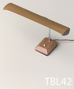 TBL42-Qty-1. Brown vintage desk lamp with chrome goose neck, tungsten 24 volt Leds, switch and cord. 18"W x 14"H
