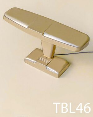 TBL46-Qty-1. Metallic gold vintage desk lamp with switch, tungsten 24 volt Leds and cord. 20"W x 13"H