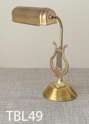 TBL49-Qty-1.Brass vintage piano light with swivel head, switch, and cord. 8"W x 15"H medium base bulb