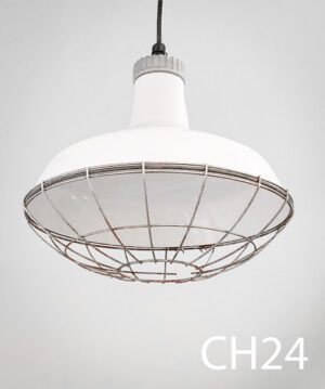 CH24-Qty-8. White 16" china hat with cord. Cages available in flat, semi round or half-round.