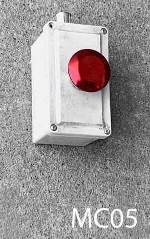 MC05-Qty-1. Grey box with red push button. 6.5" H x 4" W