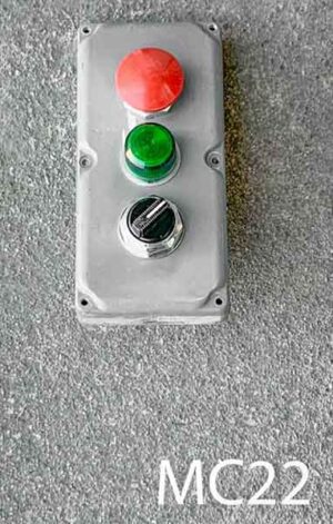 MC22-Qty-1. Grey metal cover with working 120 volt switched light and stop button. 7.5" x 3.5"