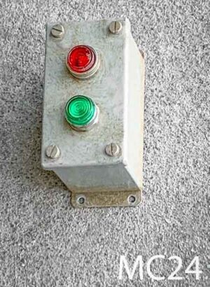 MC24-Qty-1. Grey plastic box with working  red and green lights. 5.5" x 3" x 4" deep.