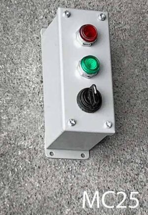 MC25-Qty-2. Grey metal box with working switch for 120 volt red and green lights. 7 1/4" x 3" x 4" deep.