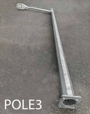 Pole03-Qty-2. Metal galvanized pole 16 1/2' tall. Cobra head with hybrid Leds, and 6' arm.