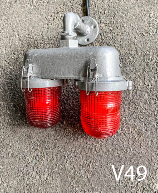 V49- Qty-2. Metal base with 2 red glass lights and 2 cords. 12" H x 12" W