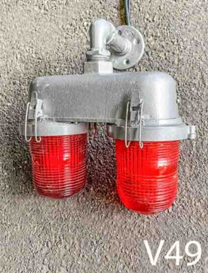 V49-Qty-2. Metal base with 2 red glass lights and 2 cords. 12" H x 12" W
