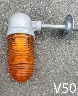 V50-Qty-1. Metal base with amber glass light and cord. 11" H