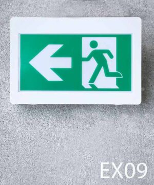 EX09-Qty-3. Green exit with running man and arrow, c/w cord.