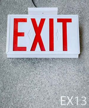 EX13-Qty-8. White metal exit sign with red letters and cord.