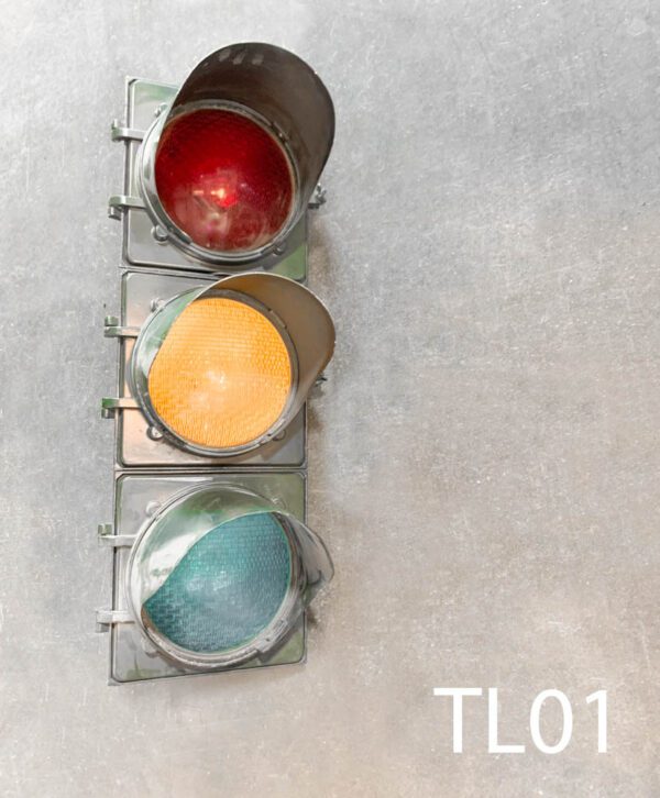 TL01- Qty-3. Street traffic light with green, amber, red. 31"H x 12"W with 3 cords and hanging hook.