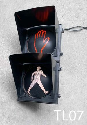 TL07-Qty-1. Black stop/walk traffic light c/w 2 cords. 16" W x 32" H