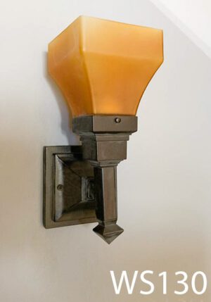 WS130-Qty-5. Brown metal base with amber glass 12"H