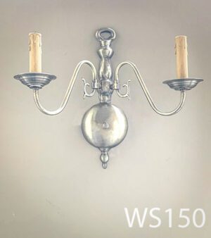 WS150-Qty-16. Brassy wall sconce with two candelabra lights. 19" W x 14" H.
