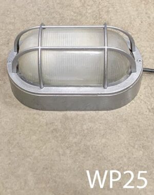WP25-Qty-11. Silver marine light c/w cord that may come out side or back. 8" x 4"