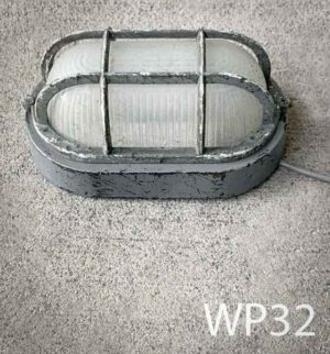 WP32-Qty-6. Grey aged marine light with hybrid Leds and cord 8 1/2" x 5"