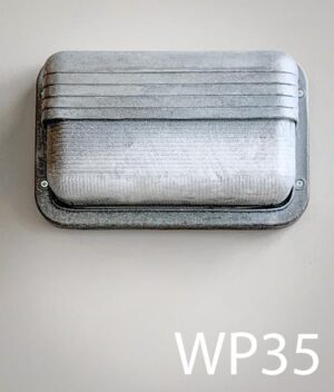 WP35-Qty-28. Grey aged marine light with 24 volt RGBW(tungsten) Leds. 10" W x 6" H