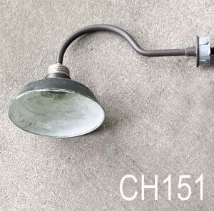 CH151- Qty-1. Dark green 14" china hat on brown goose neck c/w box and cord. 30" out total