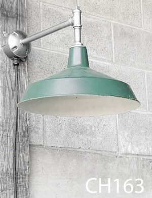 CH163-Qty-8. Green 16" china hat on steel pipe with box and cord. Out14" to centre.