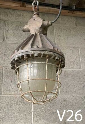 V26-Qty-12. Industrial explosion proof pendant with glass, cage, and cord. 18" H
