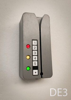 DE3-Qty-1. Grey card swipe with red, green and amber Led, and numbers 1-5. 12 Volt