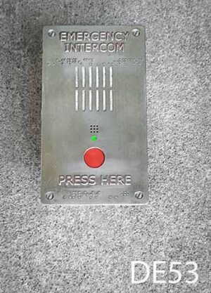 DE53- Qty-1. Aluminum intercom with red button and green led 12 volt. 8" H x 4.5" W