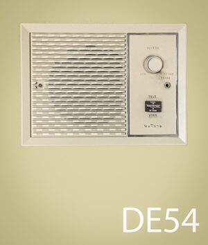 DE54-Qty-3. Beige intercom with dial, and button. 8 1/2" x 6 1/4"