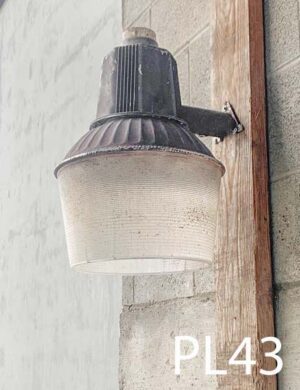 PL43- Qty-3. Brown aged aluminum light with acrylic lens and cord. Light can be either tungsten or 150W high pressure sodium.