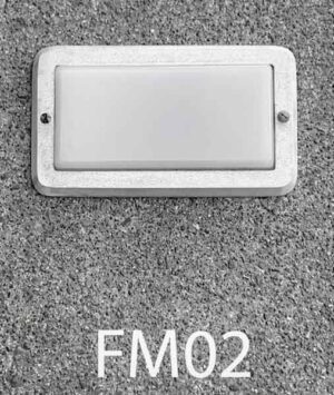 FM02-Qty-10. Aluminum and glass flush mount wall foot light that uses medium base light bulb. 9.5" x 5.5"