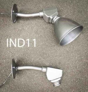 IND11-Qty-9. Grey 5 1/2″ reflector on stem out 16″ total c/w cord. Without reflector out 10″ total. Good for wall or ceiling.