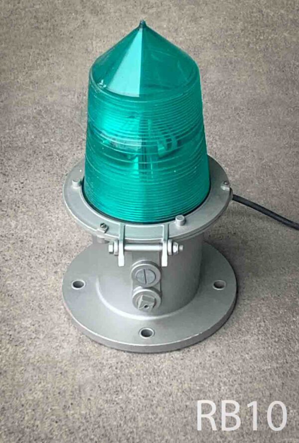 RB10-Qty-1.  Green rotating Marine nautical light with gray base c/w cord. 18"H x 9"D