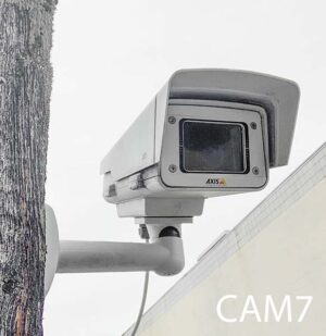 CAM7-Qty-1. White camera 16”L x 7”W x 5”H c/w wire and adjustable wall bracket