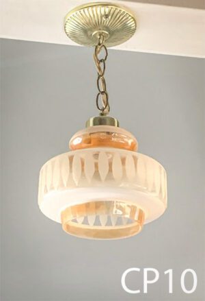 CP10-Qty-1. Brass base with peach coloured glass. 8" D