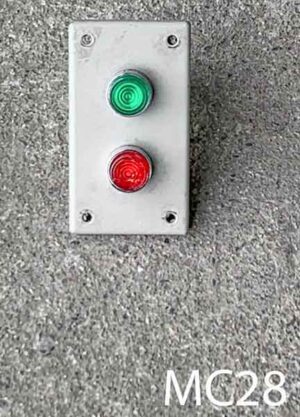 MC28-Qty-2. Grey metal cover only with 120 volt red and green light. 5 1/2" x 3"