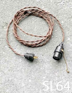 SL64-Qty-6. Brown vintage wire with pull chain socket and cord end.