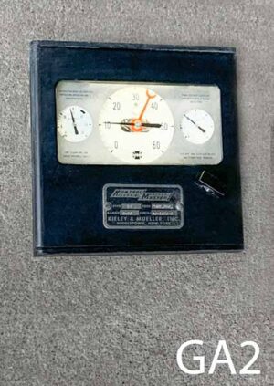GA2-Qty-1. Black hinged metal box with 3 gauges lit by Leds. 8.5" x 8.5" 12 volt