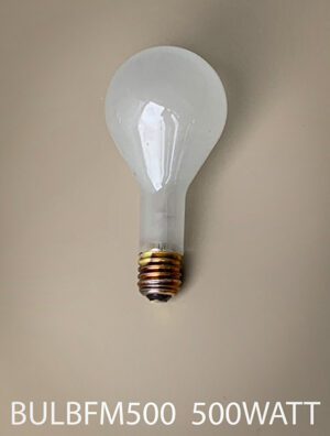 BULBFM500-Qty-29. Frosted 500 watt 130 V incandescent bulb with mogul base. 9"H