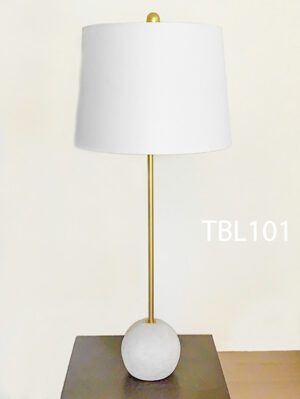 TBL101-Qty-2. Grey base with brass stand and off white shade, c/w cord and switch. 32"H x 14"D