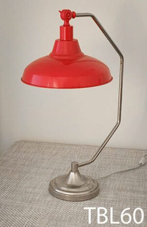 TBL60-Qty-1. Red 11"D metal shade with silver stand and cord. 25"H