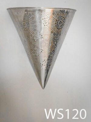 WS120-Qty-4. Silver triangle sconce with perforated design 14"H x 12 1/2" W