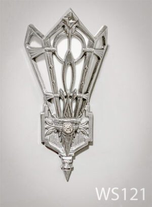 WS121-Qty-6. Silver designed ornate wall sconce with white glass and uses one candelabra light bulb. 14" High