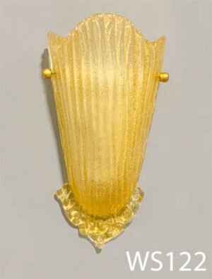 WS122-Qty 4. Gold glass sculpted clam shell on white base with single medium socket. 14" H
