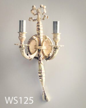 WS125-Qty-3. Brass vintage double sconce uses candelabra bulbs. 17" H x 8" W