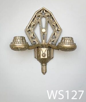 WS127-Qty-2. Brass wall sconce double with medium base bulbs. 10" H x 9" W.