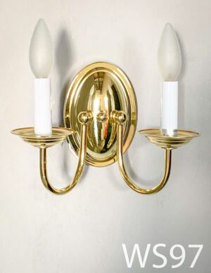 WS97-Qty- 5. brass base with white candle stems. 9"H