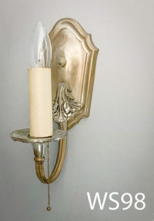 WS98-Qty-2. Pewter vintage sconce with pull chain and ivory candle stem. 11"H